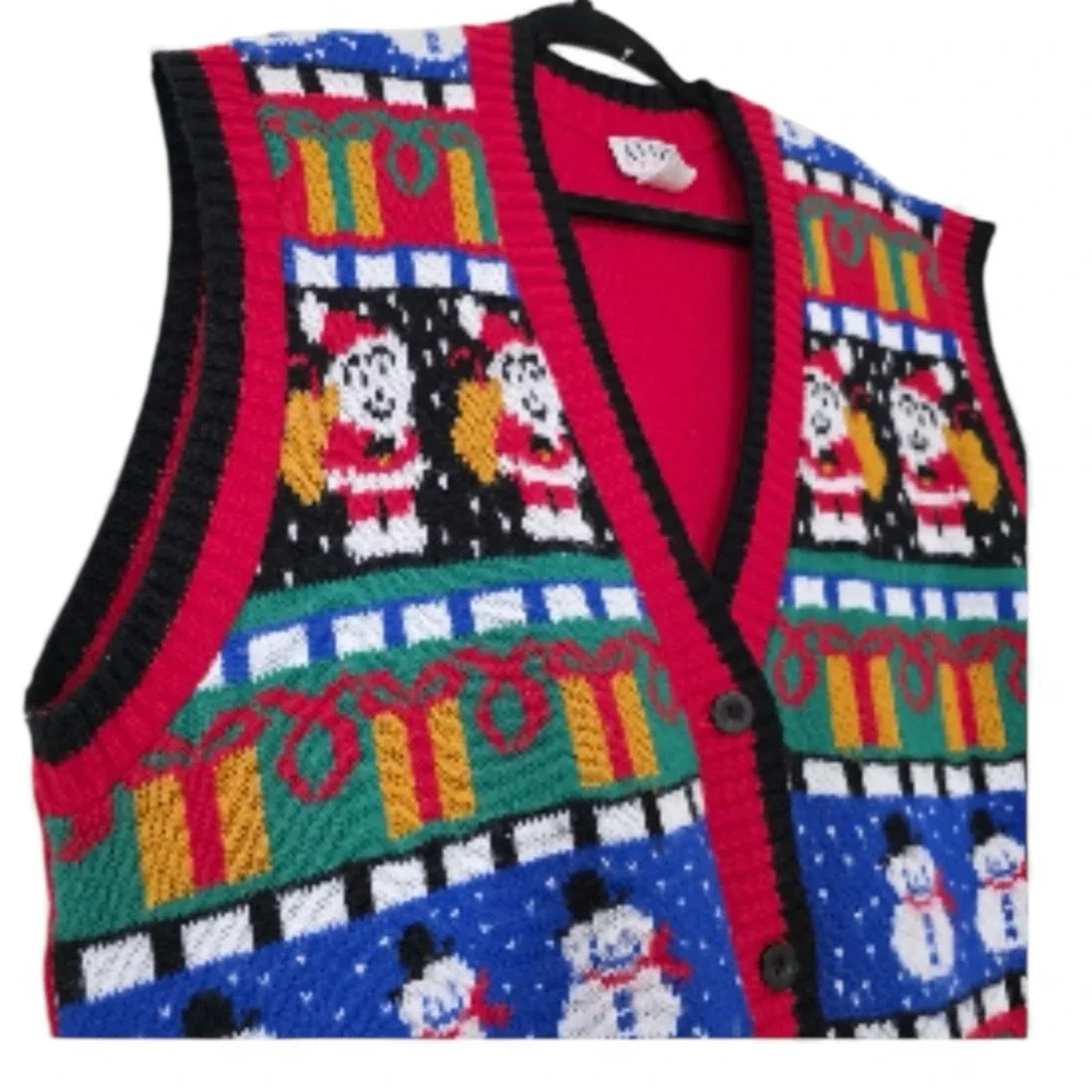 Vintage Avon Style Christmas Sweater Vest Women's 1X/2X Snowmen Santa Gifts Ugly